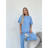Жіночий костюм брюки + широка футболка блакитного кольору 32851