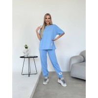 Жіночий костюм брюки + широка футболка блакитного кольору 32851