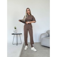 Женский костюм штаны + широка футболка коричневого цвета 32854