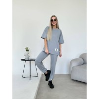 Жіночий костюм брюки + широка футболка сiрого кольору 32855