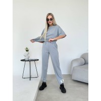 Жіночий костюм брюки + широка футболка сiрого кольору 32855