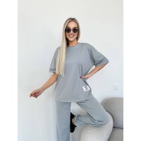 Жіночий костюм брюки + широка футболка сiрого кольору 32855