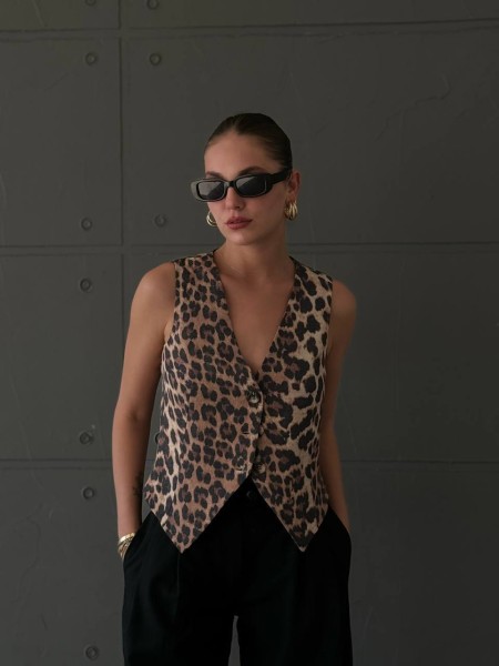 Жіночий лляний жакет без рукавів коричневого кольору 32859