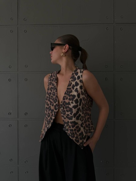 Жіночий лляний жакет без рукавів коричневого кольору 32859