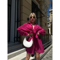 Жіночий льняний костюм з шортами малинового кольору 32862