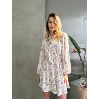 Воздушное платье мини с бантом молочного цвета 32866