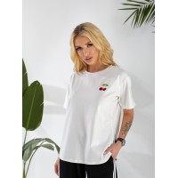 Женская футболка с вышивкой молочного цвета 32874