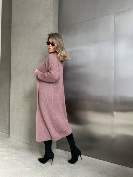 Жіночий довгий кардиган пудрового кольору 32877