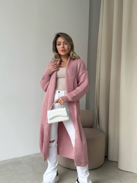 Жіночий довгий кардиган рожевого кольору 32878