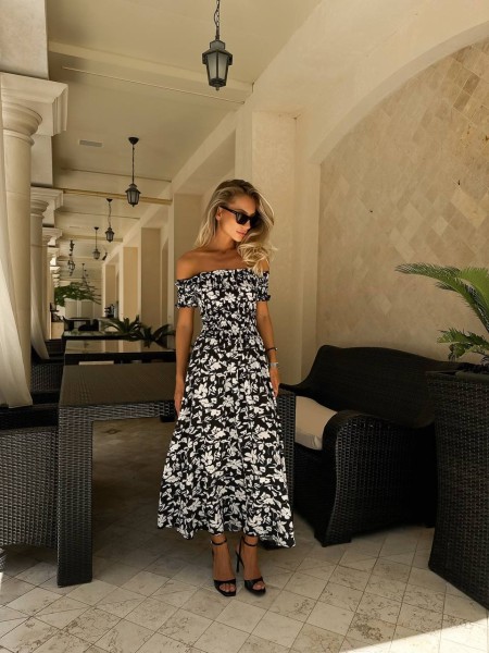 Легкое  платье миди черного цвета 32891