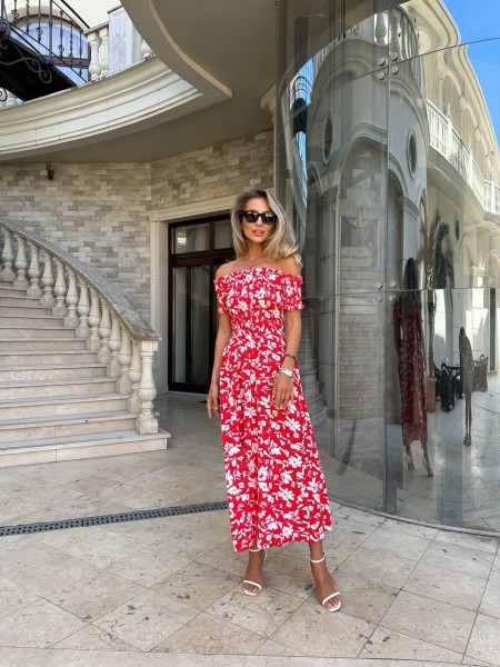 Легкое  платье миди красного цвета 32892