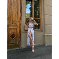 Жіночий костюм (топ+спідниця) молочного кольору 32893