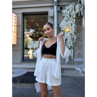 Жіночий повсякденний костюм з шортами молочного кольору 32897