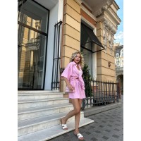Жіночий легкий костюм з шортами рожевого кольору 32899