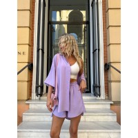 Жіночий легкий костюм з шортами лавандового кольору 32900