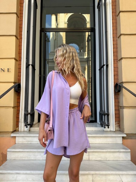 Жіночий легкий костюм з шортами лавандового кольору 32900