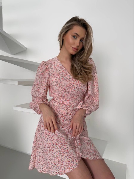 Легка сукня міні на запах рожевого кольору 32905