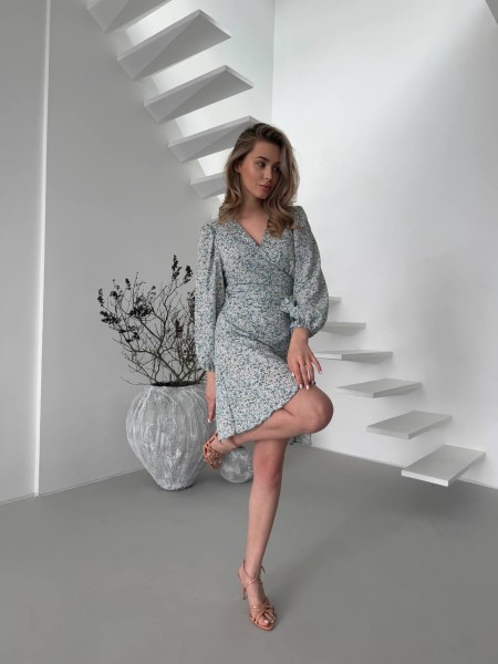 Легка сукня міні на запах м'ятного кольору 32906