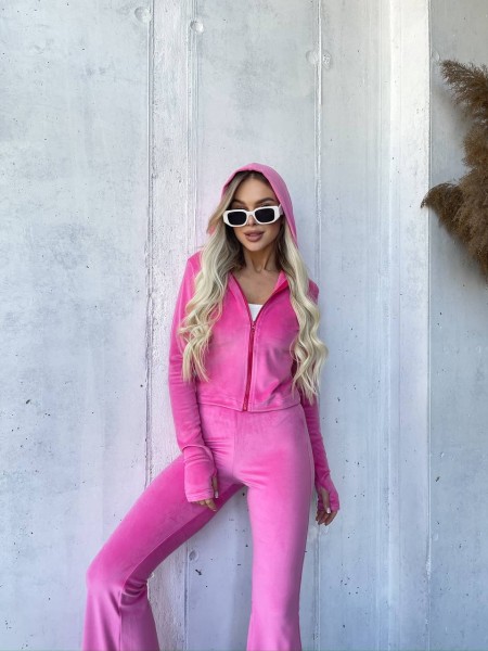 Велюровий жіночий костюм на блискавці малинового кольору 32913