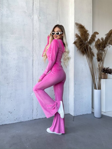 Велюровий жіночий костюм на блискавці малинового кольору 32913