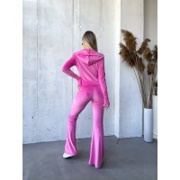 Велюровый женский костюм на молнии малинового цвета 32913