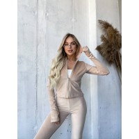 Велюровий жіночий костюм на блискавці бежевого кольору 32919