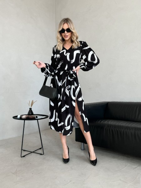 Повітряна сукня міді з поясом чорного кольору 32922