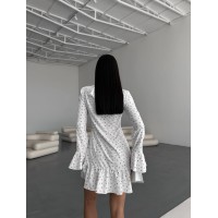 Легка сукня міні з воланами у квітку молочного кольору 32930