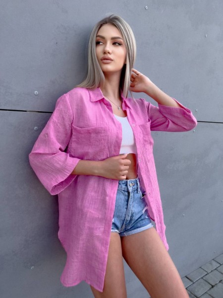 Бавовняна жіноча сорочка рожевого кольору 32941