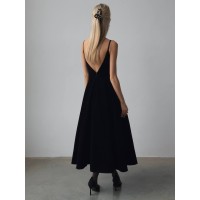 Вечірня оксамитова сукня на бретельках чорного кольору 32951