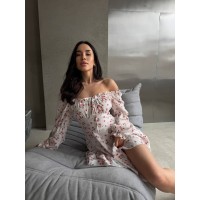 Легкое платье мини с рукавом молочного цвета 32952