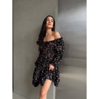 Легкое платье мини с рукавом черного цвета 32953