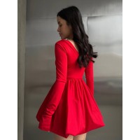 Комбинированное платье мини с пышной юбкой красного цвета 32955