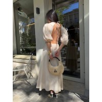 Легка сукня міді з відкритою спинкою бежевого кольору 32956