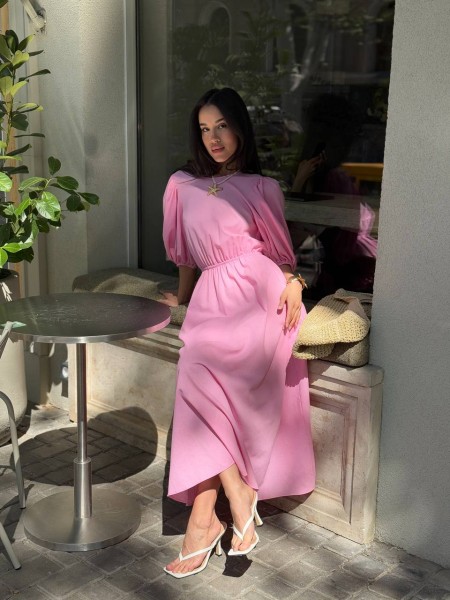 Легка сукня міді з відкритою спинкою рожевого кольору 32957