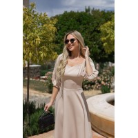 Классическое платье клеш средней длинны бежевого цвета 32962