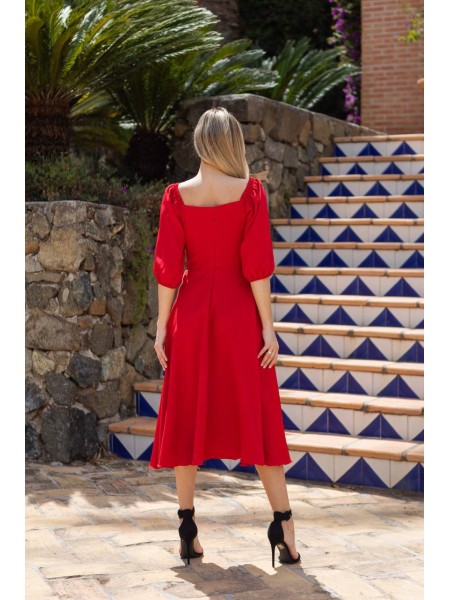 Класична сукня кліш середньої довжини червоного кольору 32963