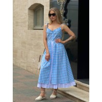 Бавовняний сарафан у клітку блакитного кольору 32978