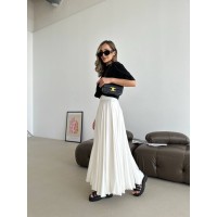 Довга шовкова спідниця молочного кольору 32981