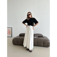 Довга шовкова спідниця молочного кольору 32981