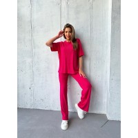 Жіночий прогулянковий костюм малинового кольору 33002