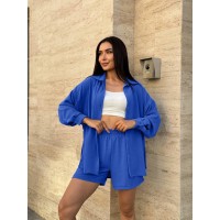 Жіночий прогулянковий костюм з шортами синього кольору 33010