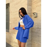 Жіночий прогулянковий костюм з шортами синього кольору 33010