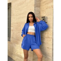 Жіночий прогулянковий костюм з шортами синього кольору 33010