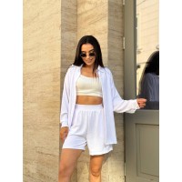 Жіночий прогулянковий костюм з шортами молочного кольору 33011