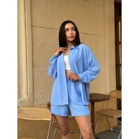 Женский прогулочный костюм с шортами голубого цвета 33018
