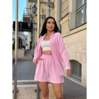Жіночий прогулянковий костюм з шортами рожевого кольору 33019