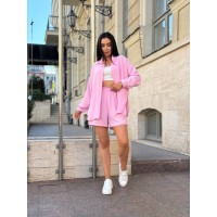 Жіночий прогулянковий костюм з шортами рожевого кольору 33019