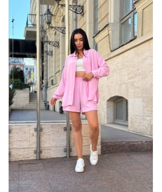 Жіночий прогулянковий костюм з шортами рожевого кольору 33019