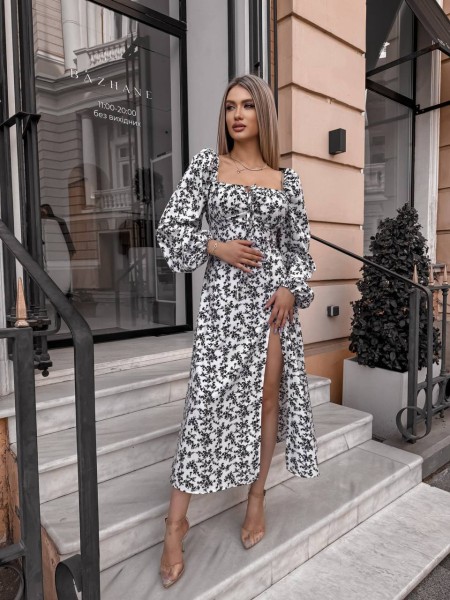 Легка сукня міді з розрізом чорного кольору 33020